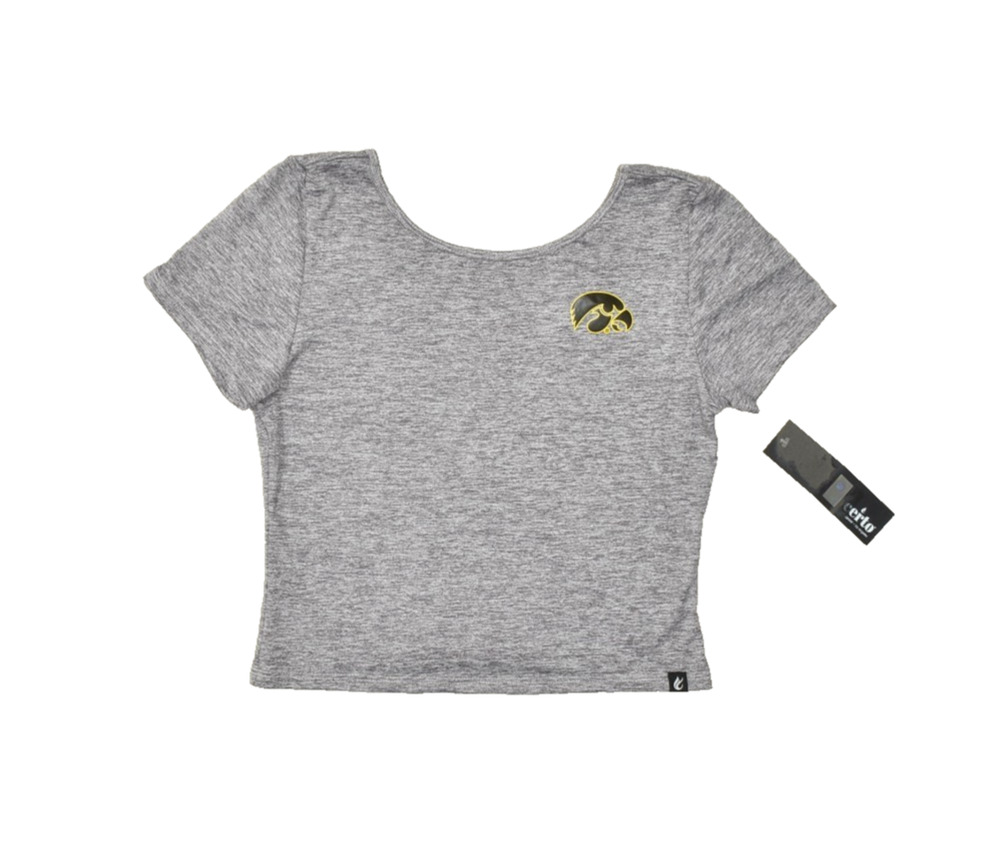 Certo Iowa Hawkeyes Scoop Neck Short Sleeve Athletic Top Cropped Gray Size M NEW